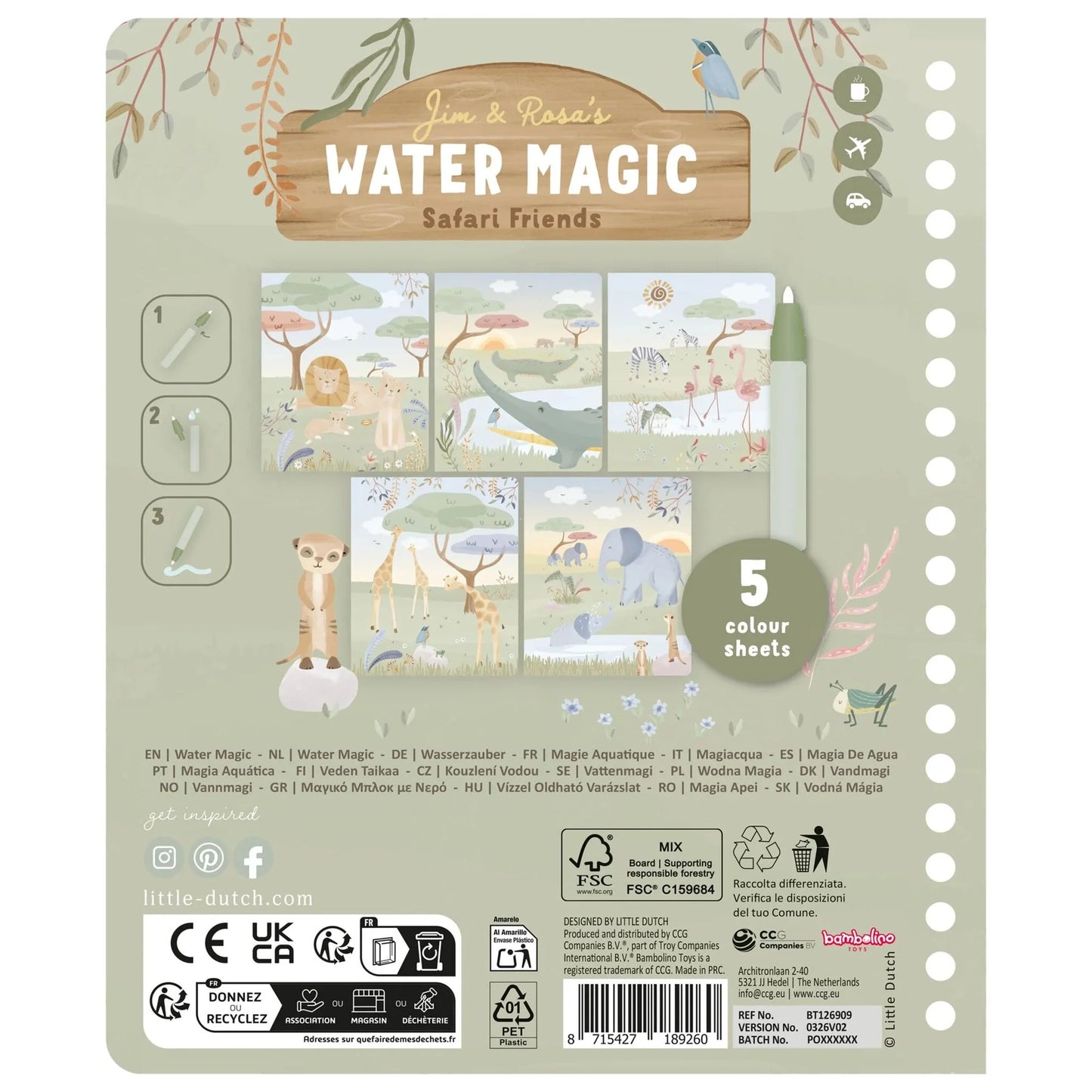 Little Dutch Magical Water Colouring Book- Rosa
