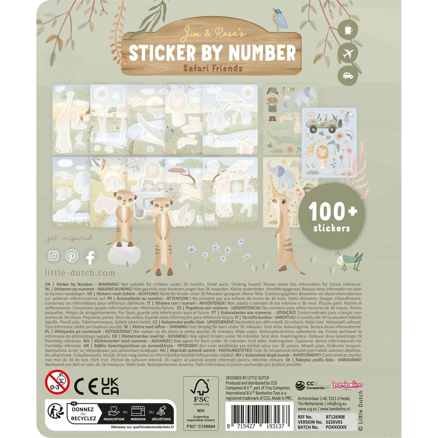 Little Dutch Safari Sticker Book By Numbers- Rosa