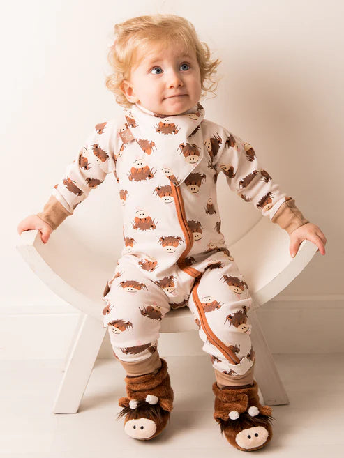 Blade & Rose Neutral Hamish Highland Cow Zip-Up Romper