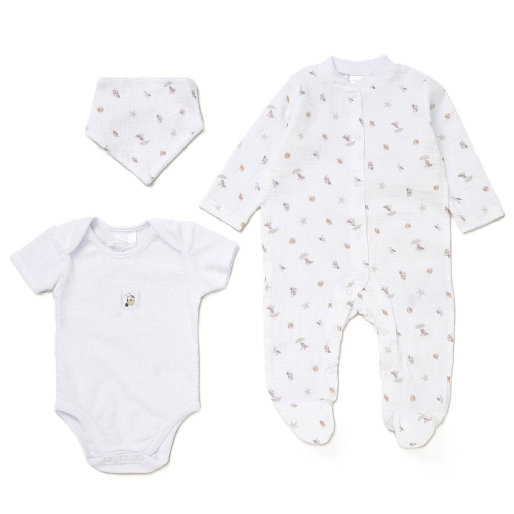 Rock A Bye Baby Unisex Muslin Sleepsuit, Terry Bodysuit & Reversible Bib