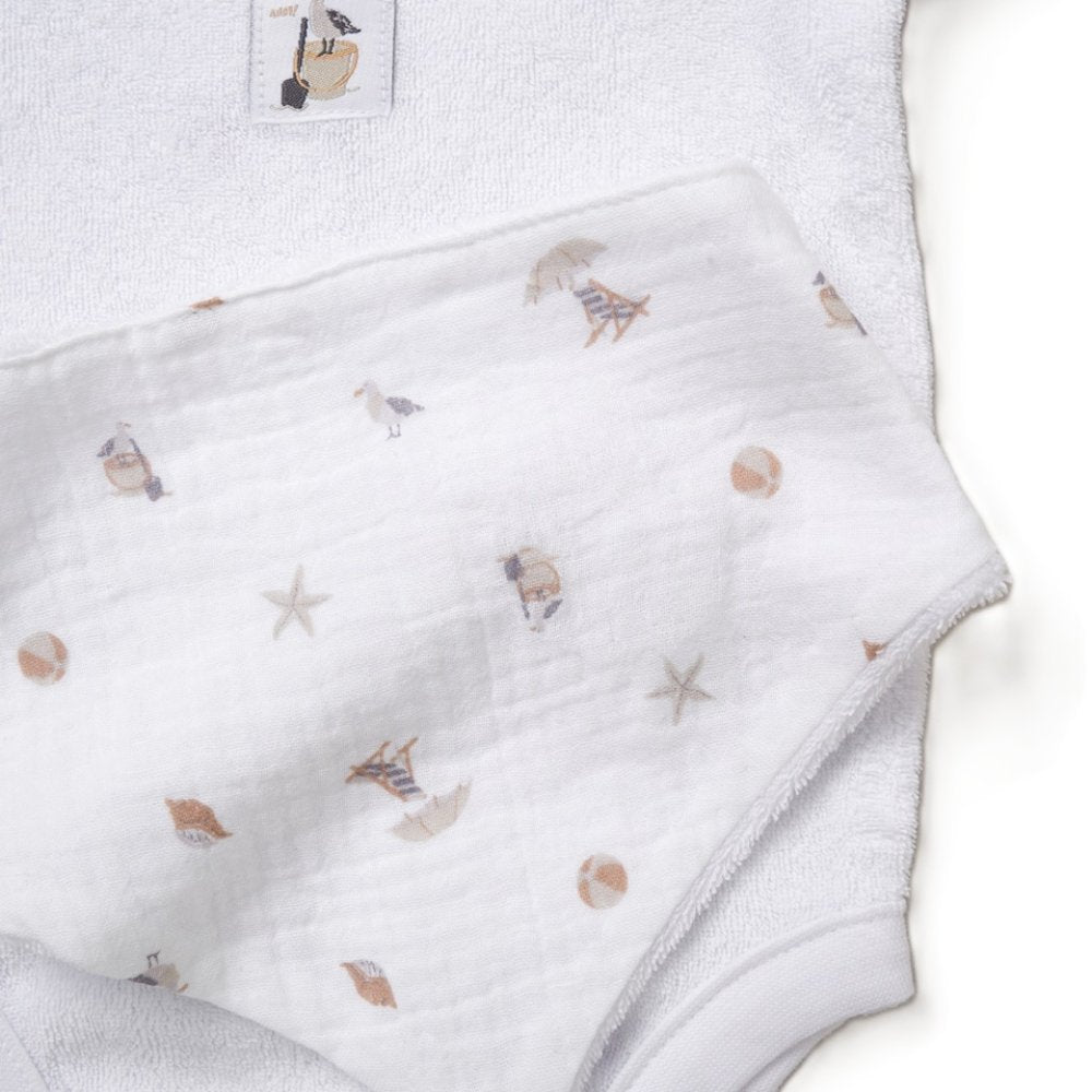 Rock A Bye Baby Unisex Muslin Sleepsuit, Terry Bodysuit & Reversible Bib
