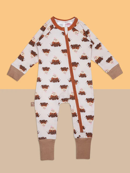 Blade & Rose Neutral Hamish Highland Cow Zip-Up Romper