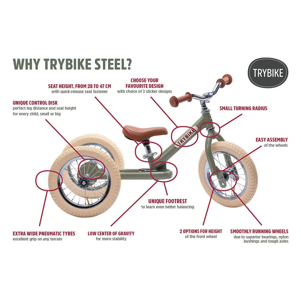 TryBike 2-in-1 Steel Balance Bike & Trike Blue