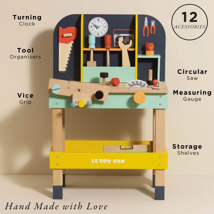 Le Toy Van Wooden Toy Work Bench & 12 Accessories