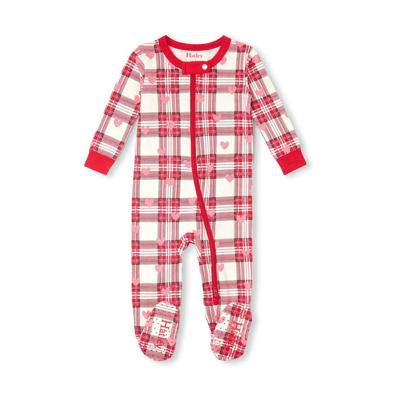 Hatley Hearts Plaid Footed Sleepsuit