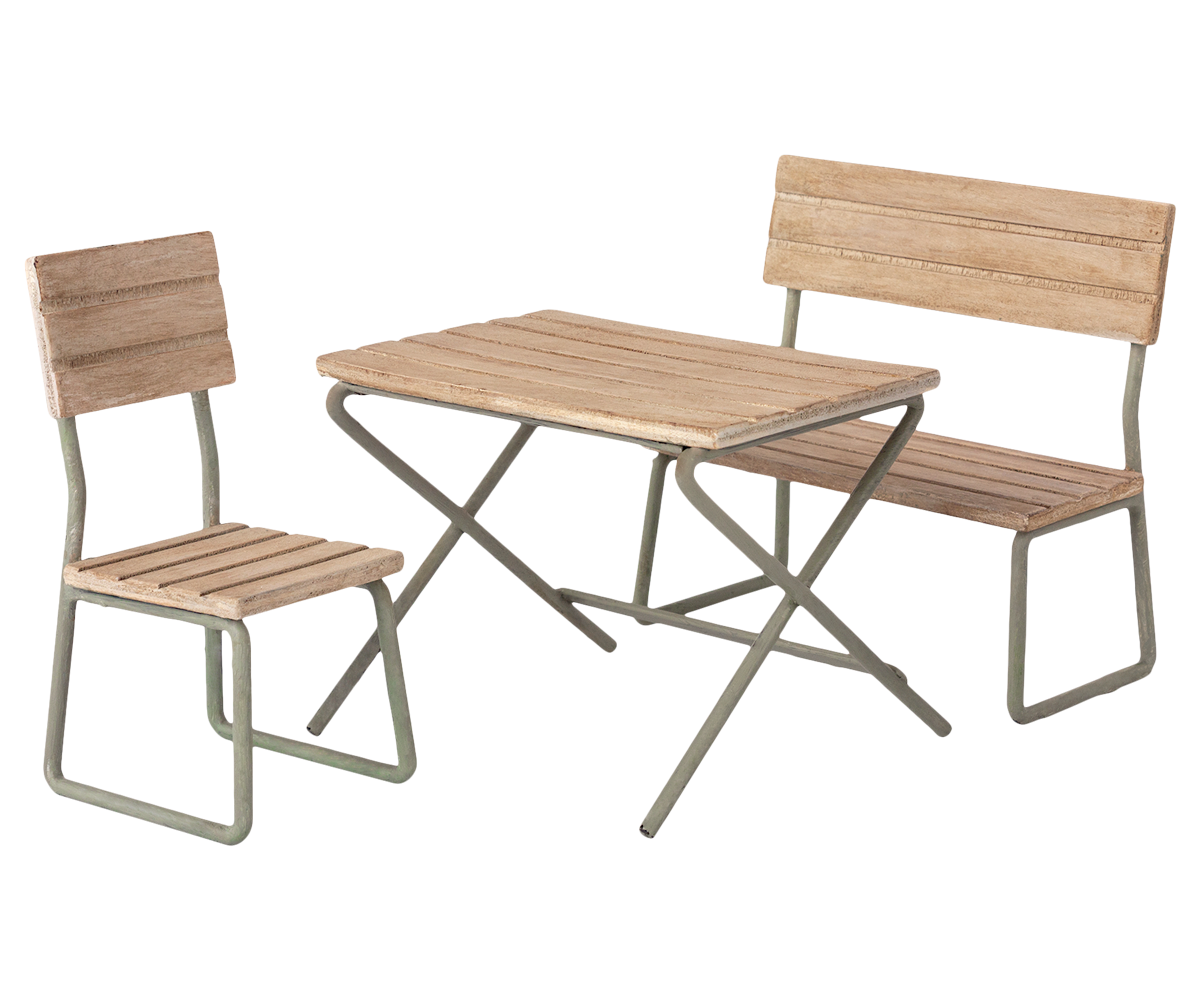 Maileg Miniature Garden set Table With a Chair and Bench