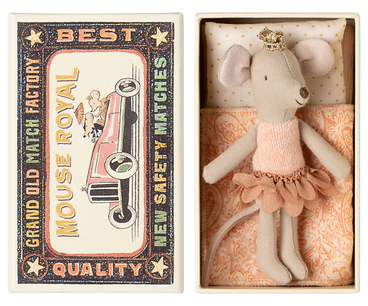Maileg Princess mouse, Little sister in matchbox