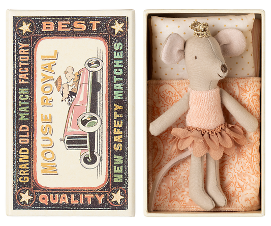 Maileg Princess mouse, Little sister in matchbox