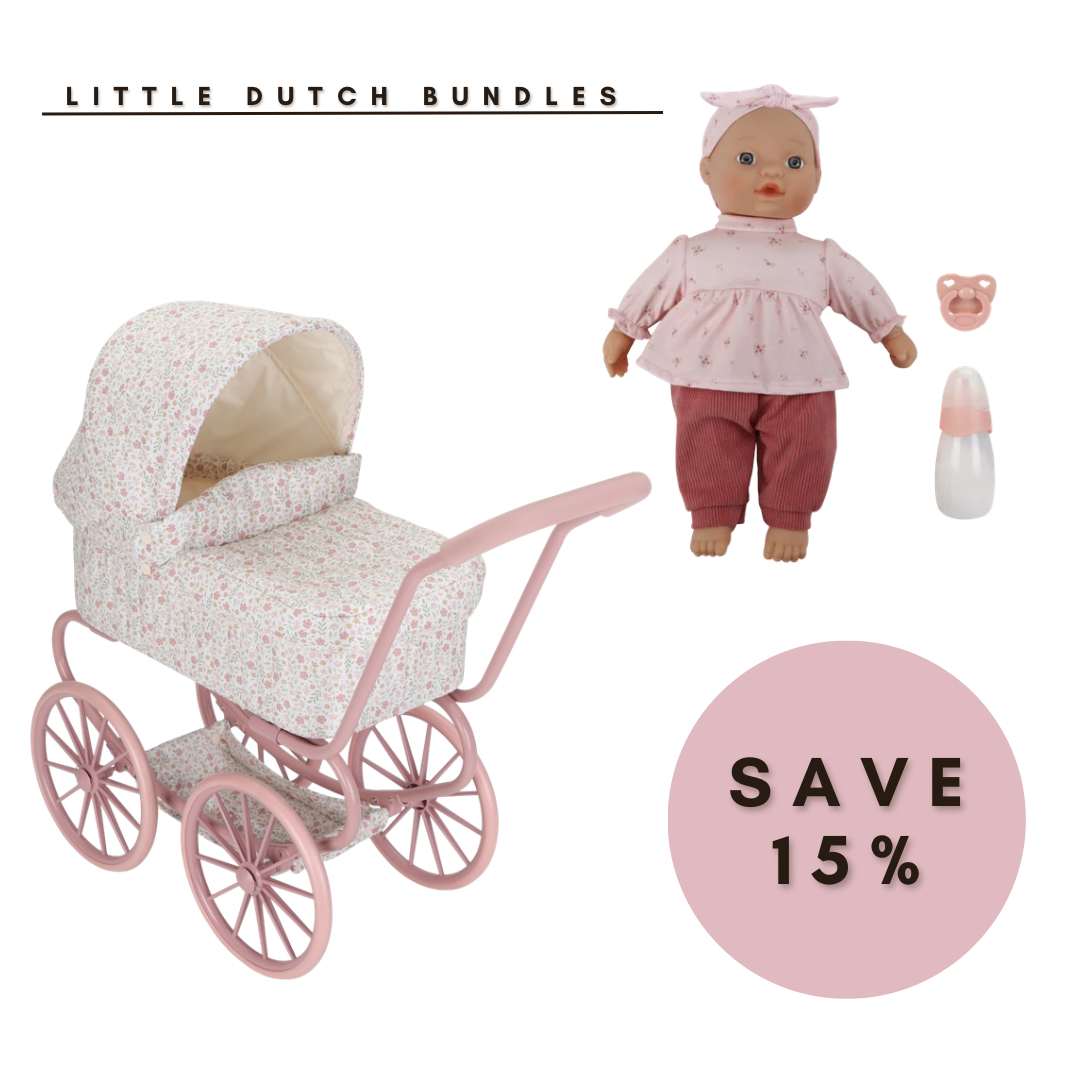 Little Dutch 2Pc Doll Bundle with Lily Doll & Big Metal Pram