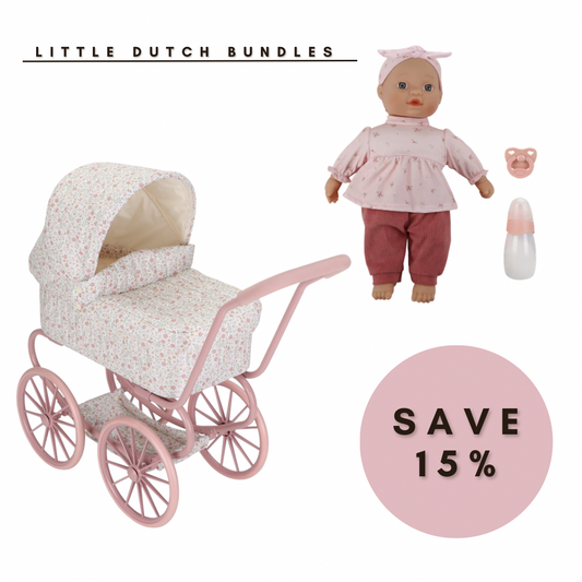 Little Dutch 2Pc Doll Bundle with Lily Doll & Big Metal Pram