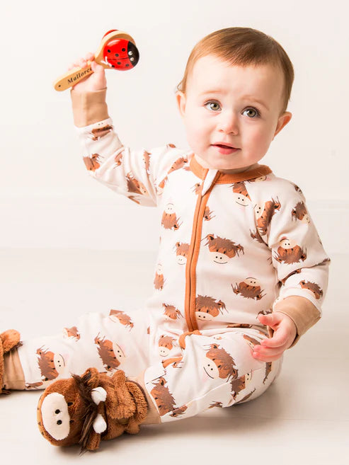 Blade & Rose Neutral Hamish Highland Cow Zip-Up Romper