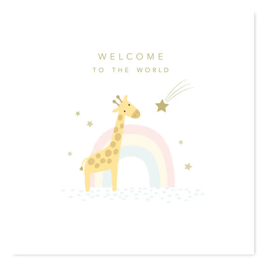 Klara Hawkins Cute Giraffe Rainbow New Baby Card