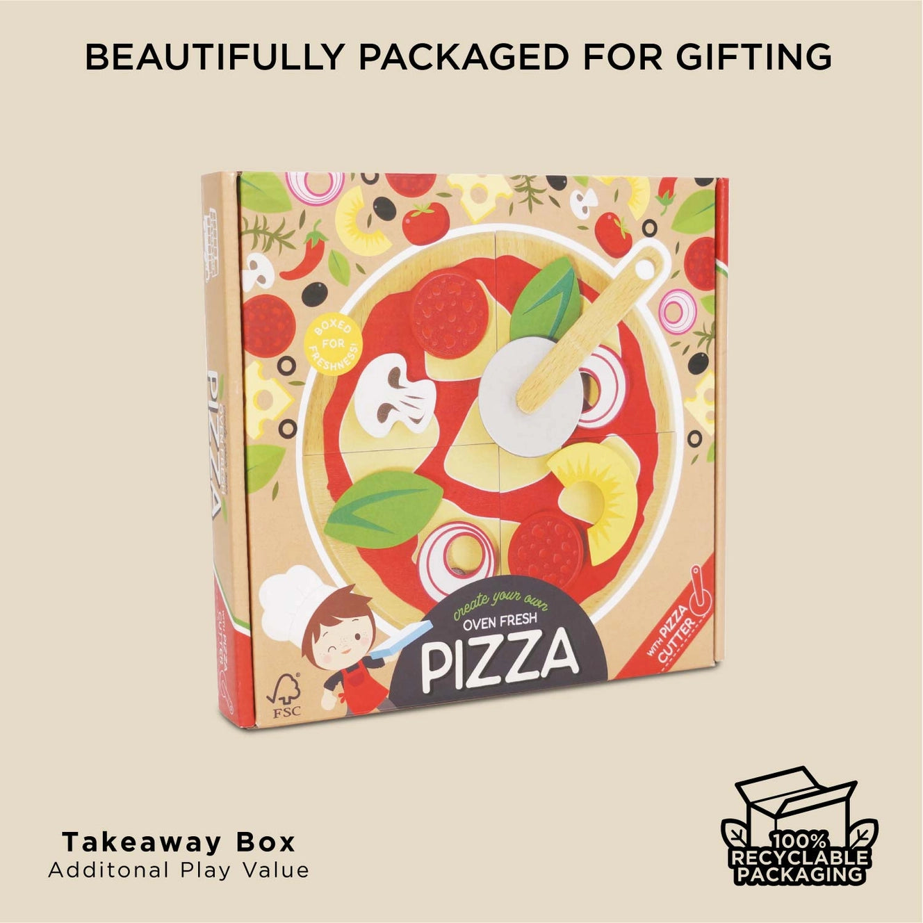 Le Toy Van- Roleplay Pizza & Toppings with Slice Cutter