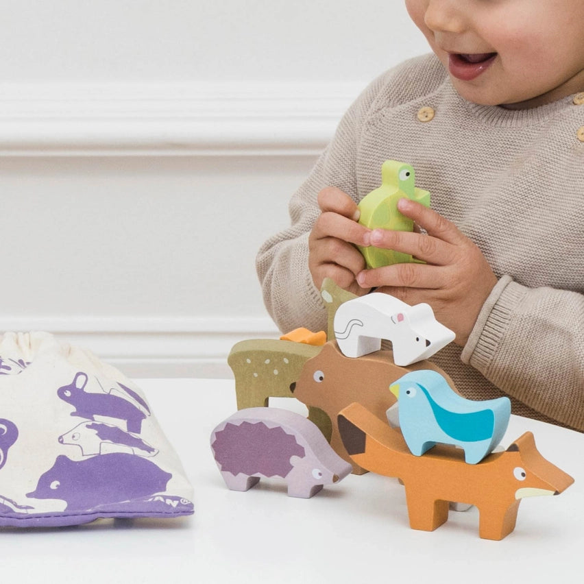 Le Toy Van Wooden Woodland Stacking Forest Friends & Bag