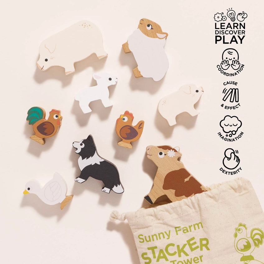 Le Toy Van Wooden Farmyard Stacking Animals & Bag