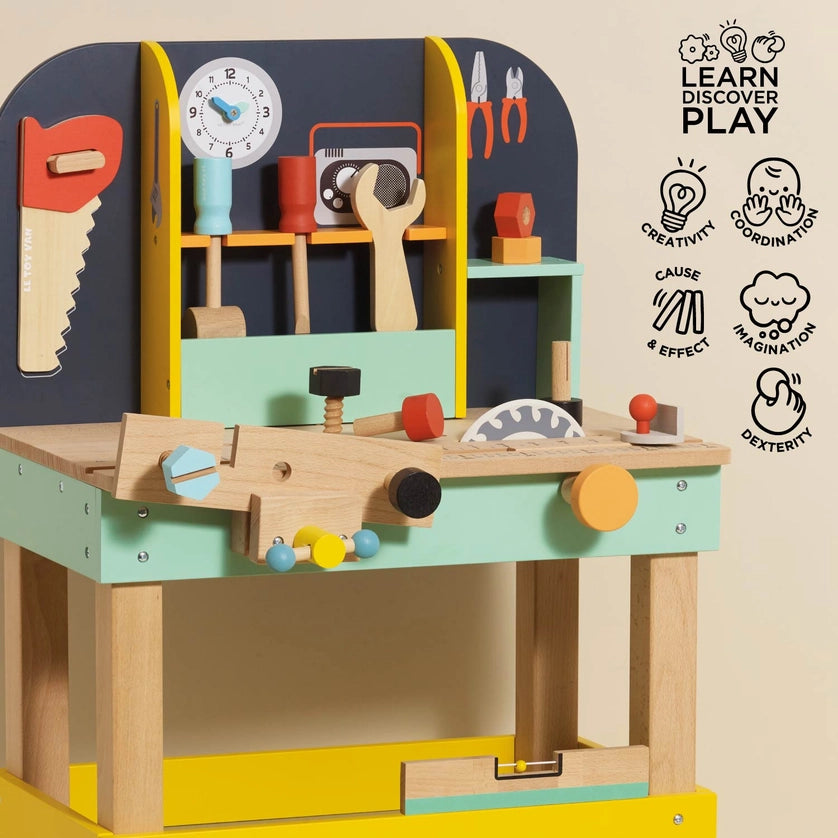 Le Toy Van Wooden Toy Work Bench & 12 Accessories