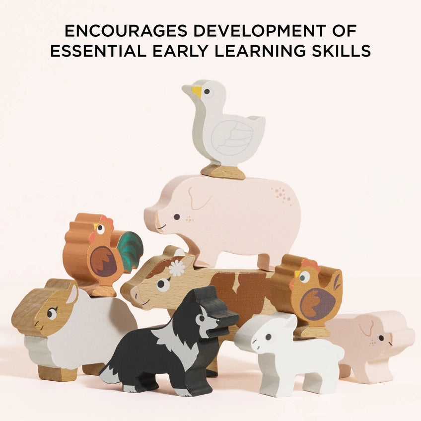 Le Toy Van Wooden Farmyard Stacking Animals & Bag