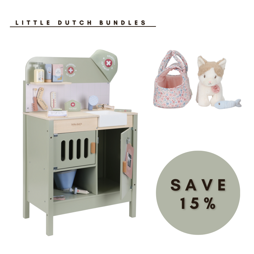 Little Dutch Wooden Veterinary Set With Accessories & Marley Cat Bundle