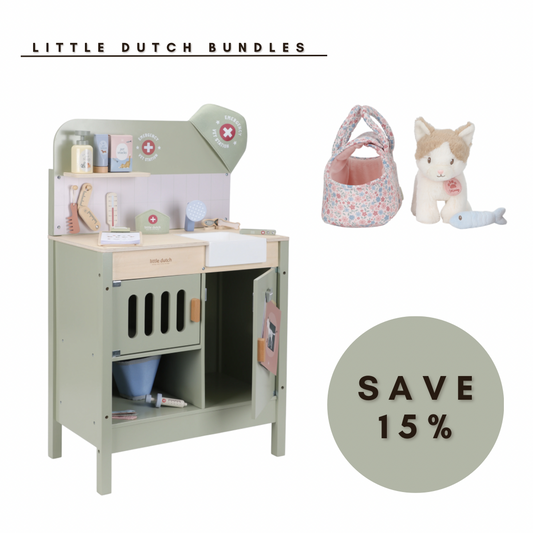 Little Dutch Wooden Veterinary Set With Accessories & Marley Cat Bundle