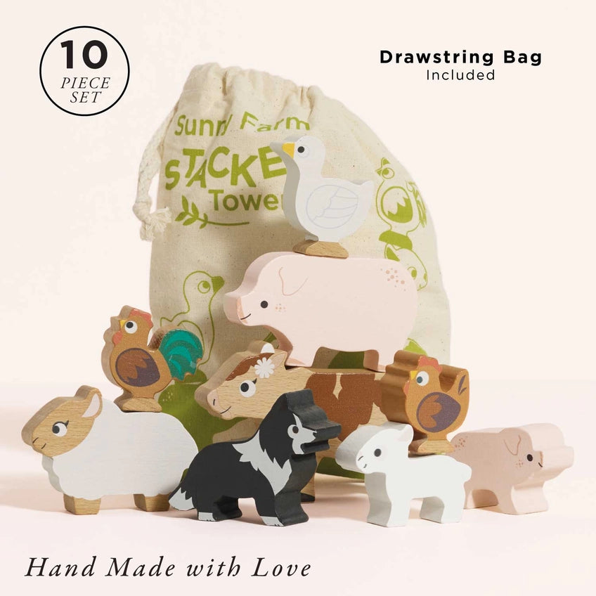 Le Toy Van Wooden Farmyard Stacking Animals & Bag