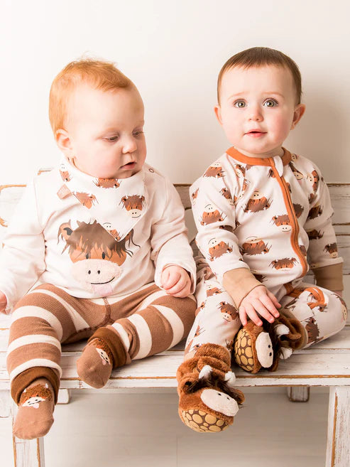 Blade & Rose Neutral Hamish Highland Cow Zip-Up Romper