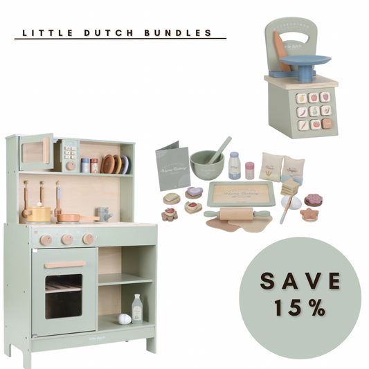 Little Dutch Wooden 3Pc Mint Kitchen Bundle with Baking Set, Toy Scale + Accessories