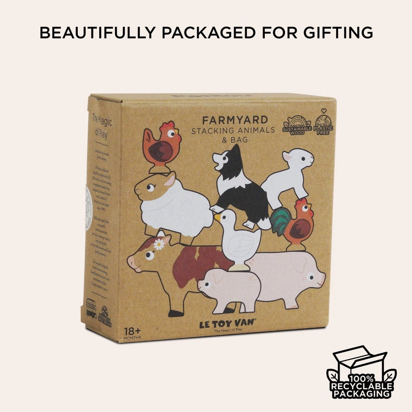 Le Toy Van Wooden Farmyard Stacking Animals & Bag