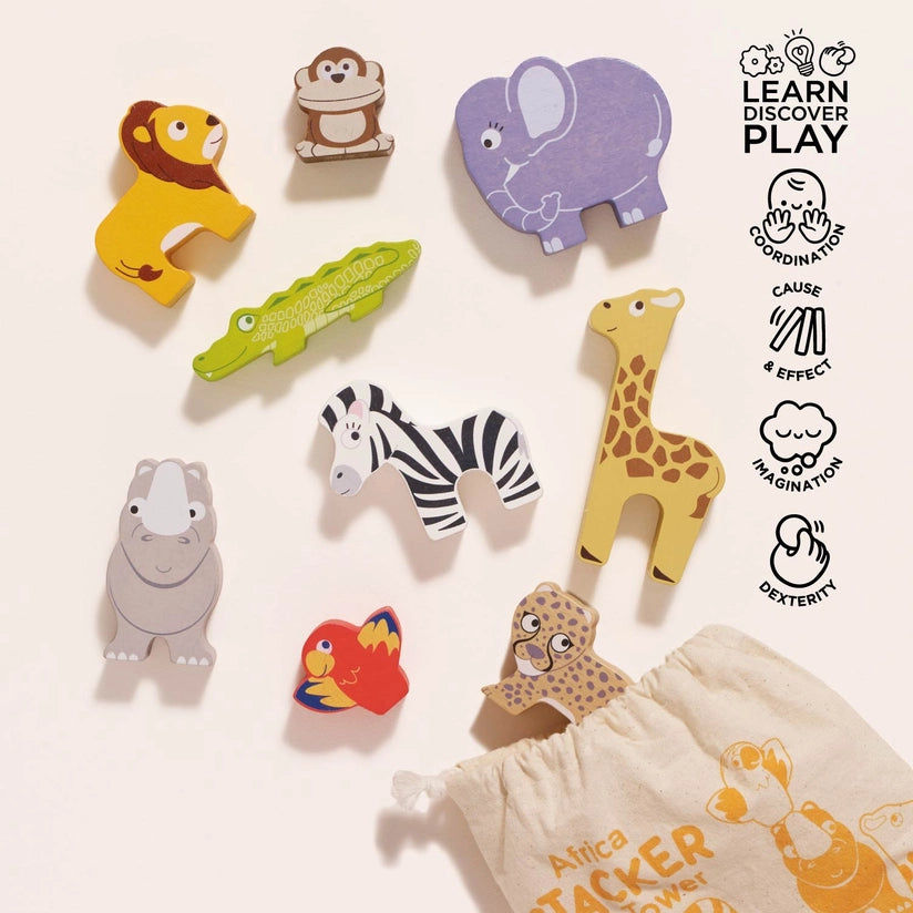 Le Toy Van African Safari Stacking Animals & Bag