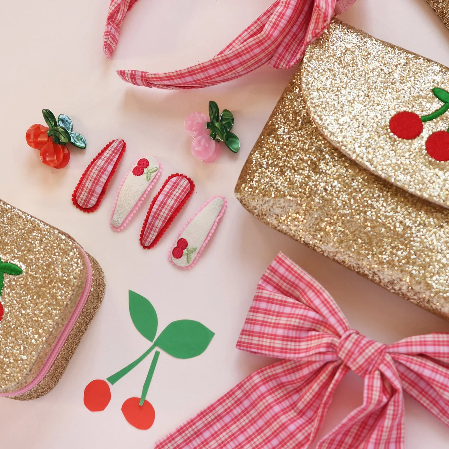 Rockahula Cherry Dreams Fabric Hair Clip Set 4pc