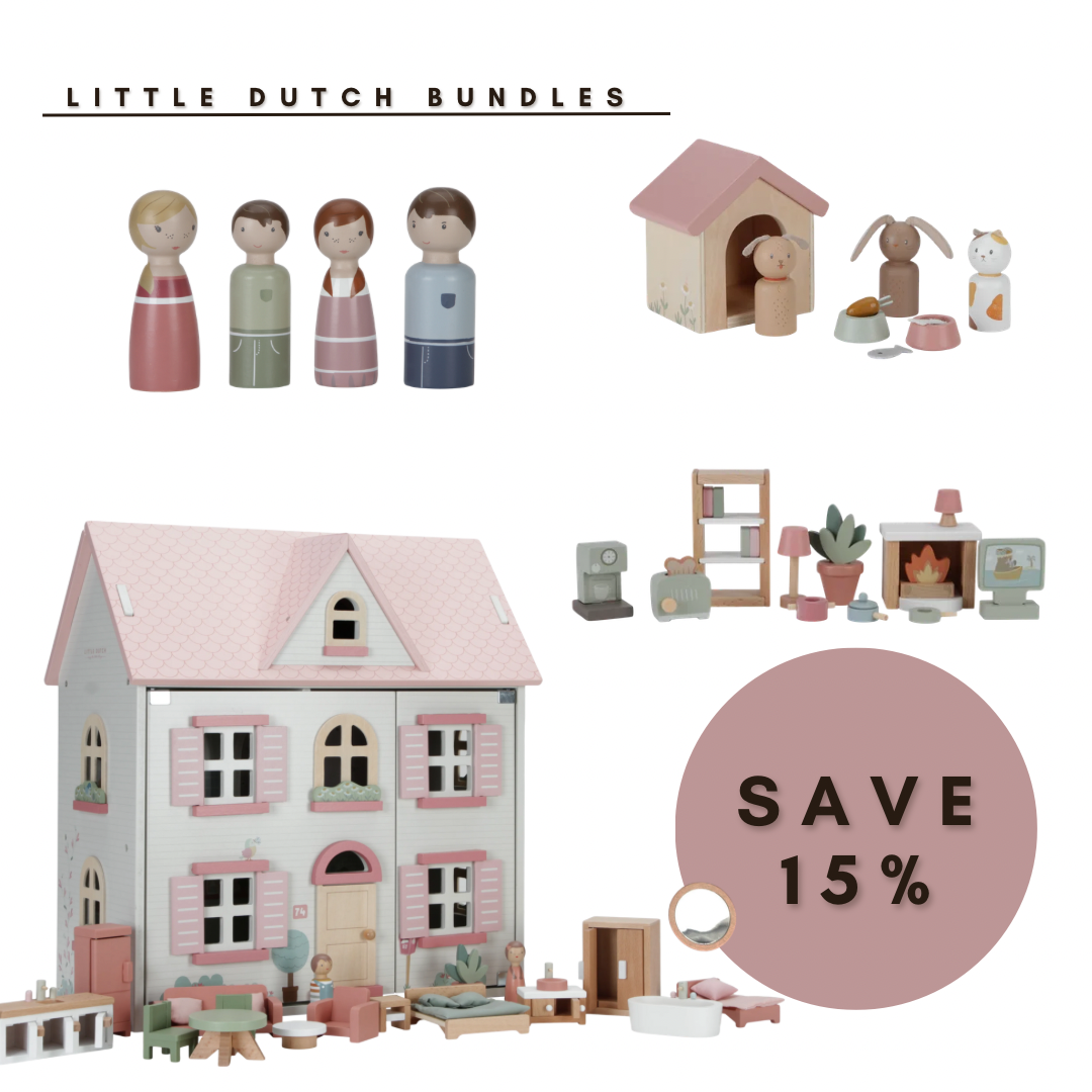 Little Dutch Wooden 4pc Ultimate Dolls House & Accessories Bundle