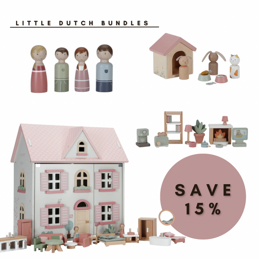 Little Dutch Wooden 4pc Ultimate Dolls House & Accessories Bundle
