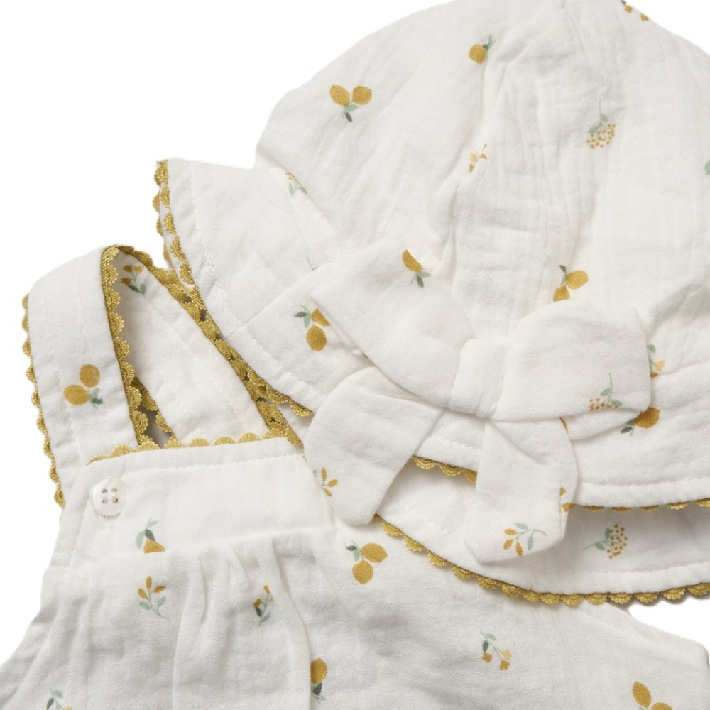 Rock A Bye Baby Girls Printed Muslin Romper & Hat