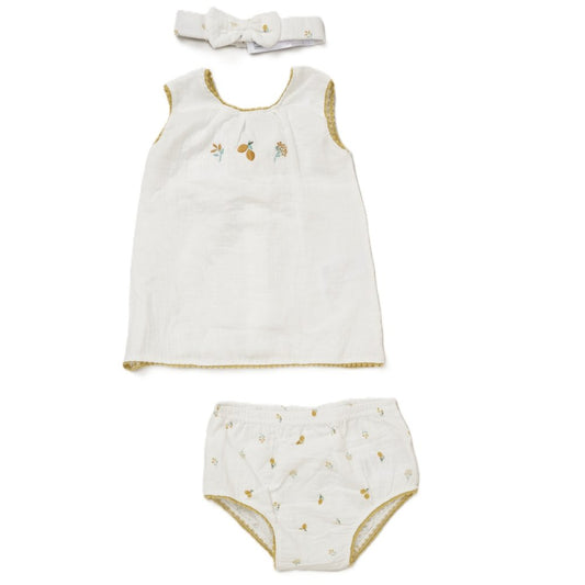 Rock A Bye Baby Girls Muslin Dress, Pant & Headband Set