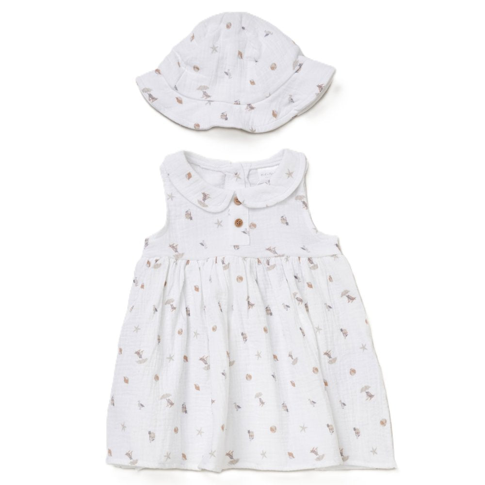 Rock A Bye Baby Girls Muslin Fabric Dress & Hat Set