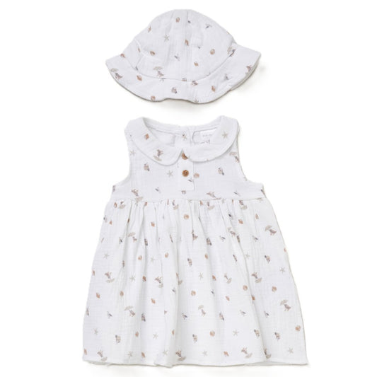 Rock A Bye Baby Girls Muslin Fabric Dress & Hat Set