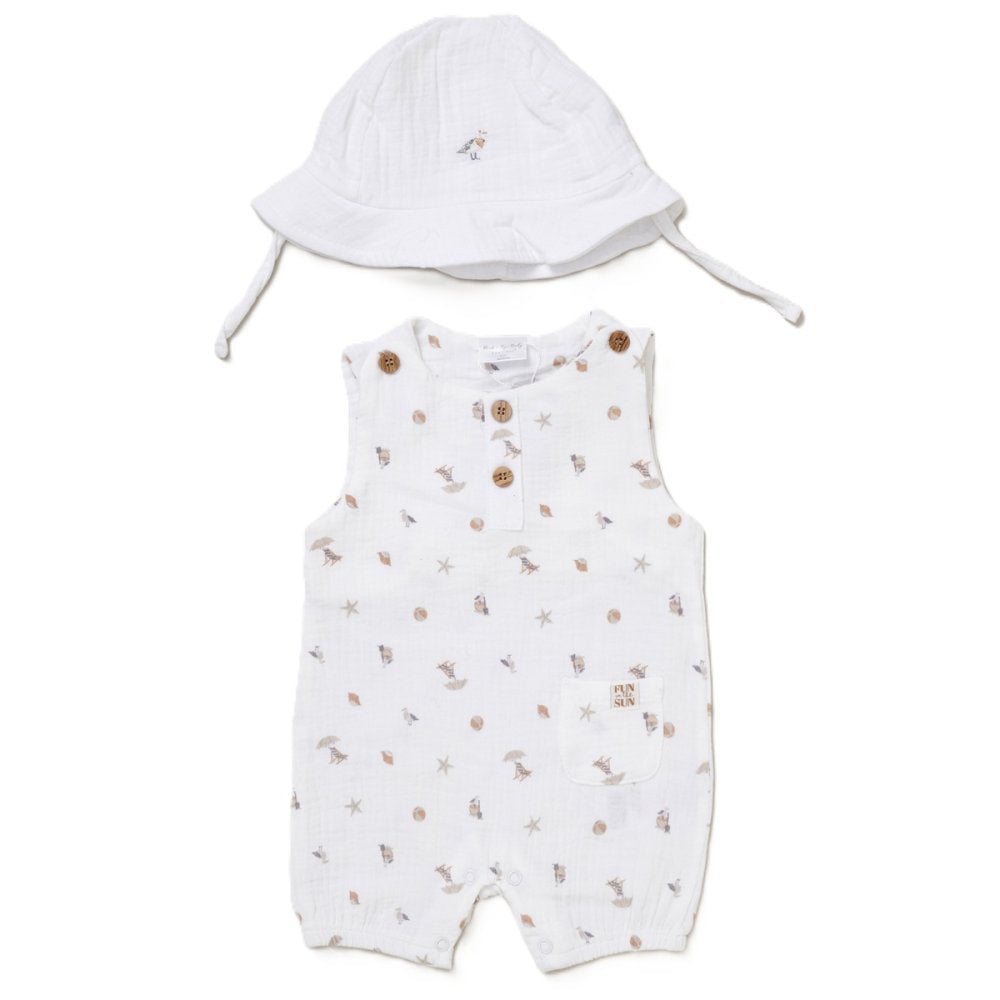 Rock A Bye Baby Unisex Muslin Romper & Hat