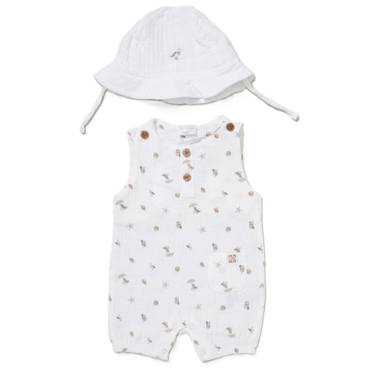 Rock A Bye Baby Unisex Muslin Romper & Hat