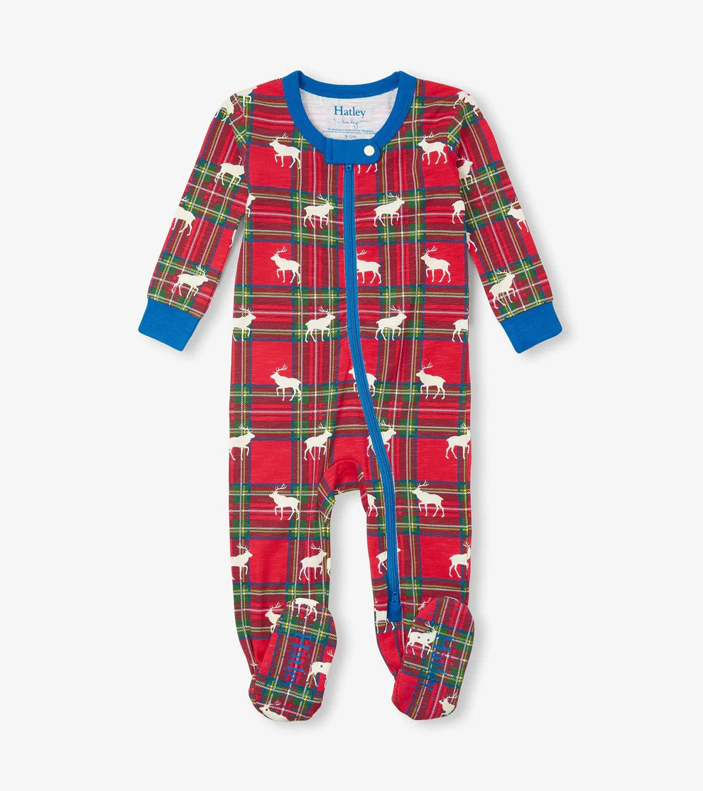 Hatley Elk Plaid Footed Sleepsuit