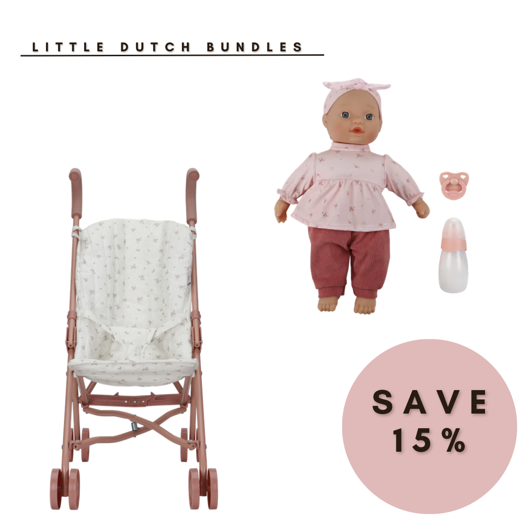 Little Dutch 2Pc Doll Bundle with Lily Doll & Metal Pram