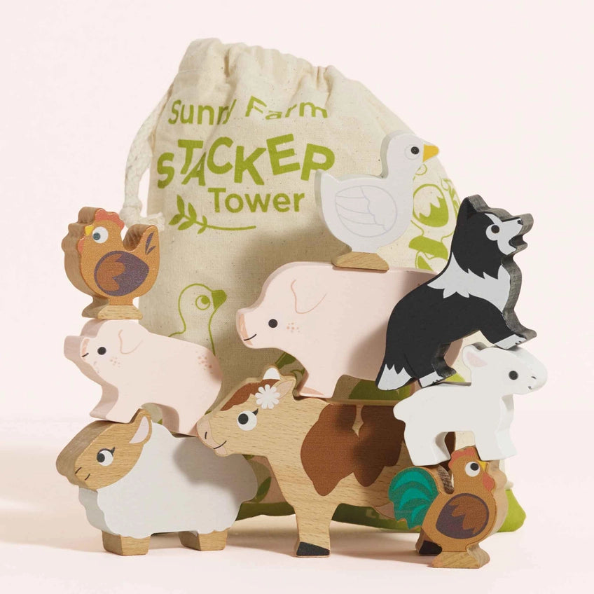 Le Toy Van Wooden Farmyard Stacking Animals & Bag