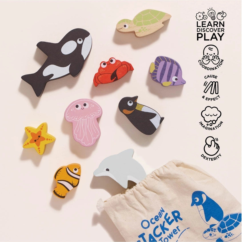 Le Toy Van Ocean Life Stacking Animals & Bag