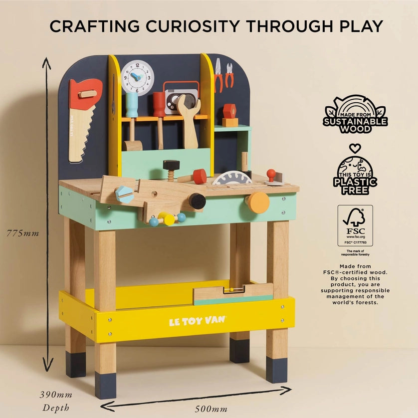 Le Toy Van Wooden Toy Work Bench & 12 Accessories