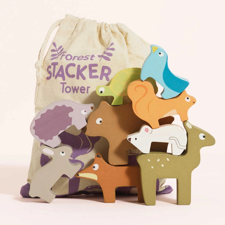 Le Toy Van Wooden Woodland Stacking Forest Friends & Bag