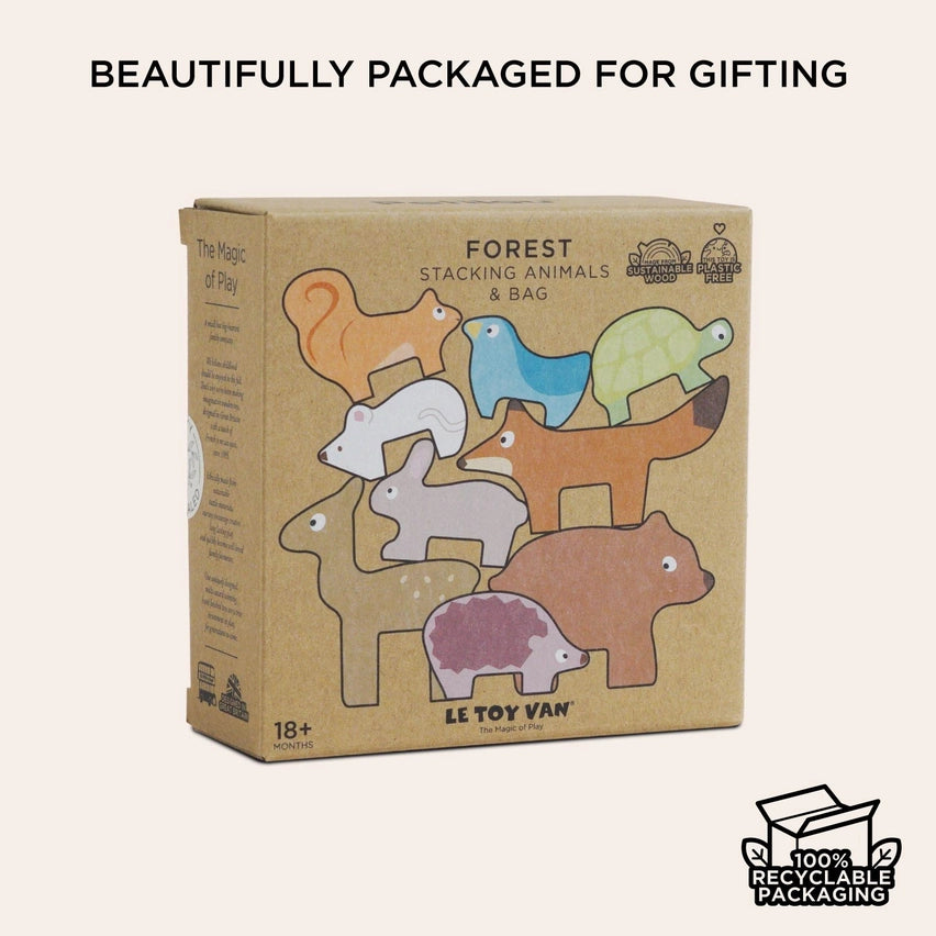 Le Toy Van Wooden Woodland Stacking Forest Friends & Bag