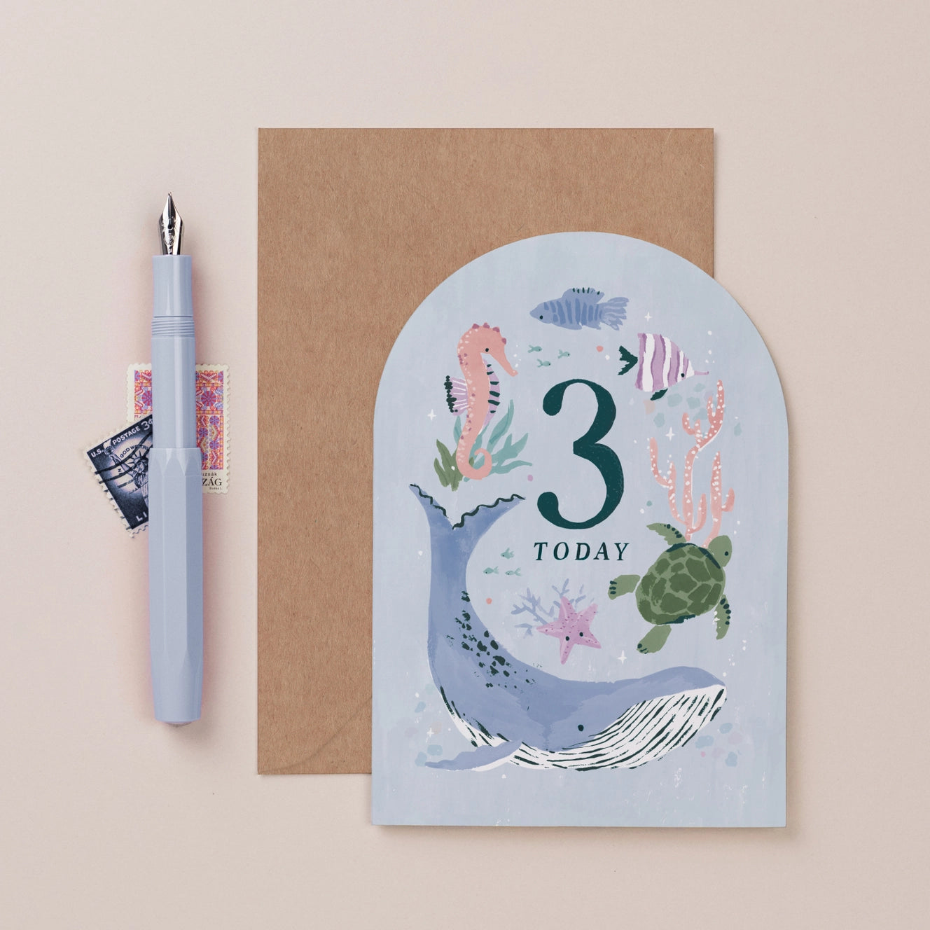 Sister Paper Co. Age 3 Sea Creatures Birthday Card