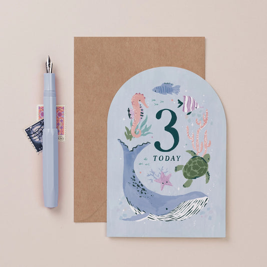 Sister Paper Co. Age 3 Sea Creatures Birthday Card