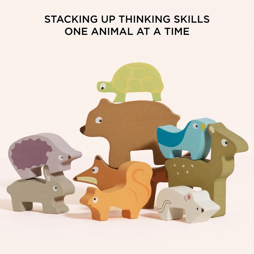 Le Toy Van Wooden Woodland Stacking Forest Friends & Bag