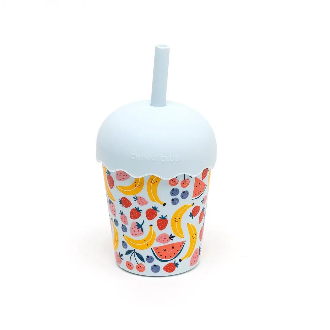 Chino Club Blue Happy Fruits Mini Smoothie Cup with Lid & Straw