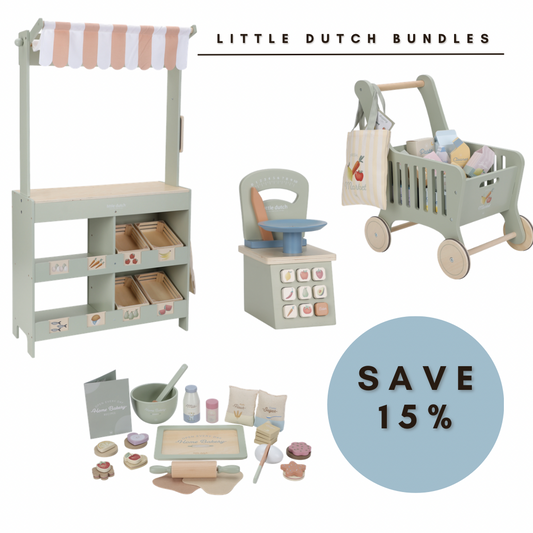 Little Dutch Ultimate 4pc Wooden Market Shopping Bundle