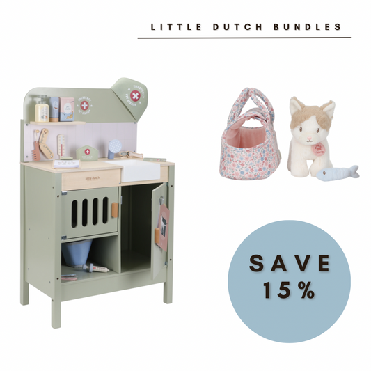 Little Dutch Wooden Veterinary Set With Accessories & Marley Cat Bundle